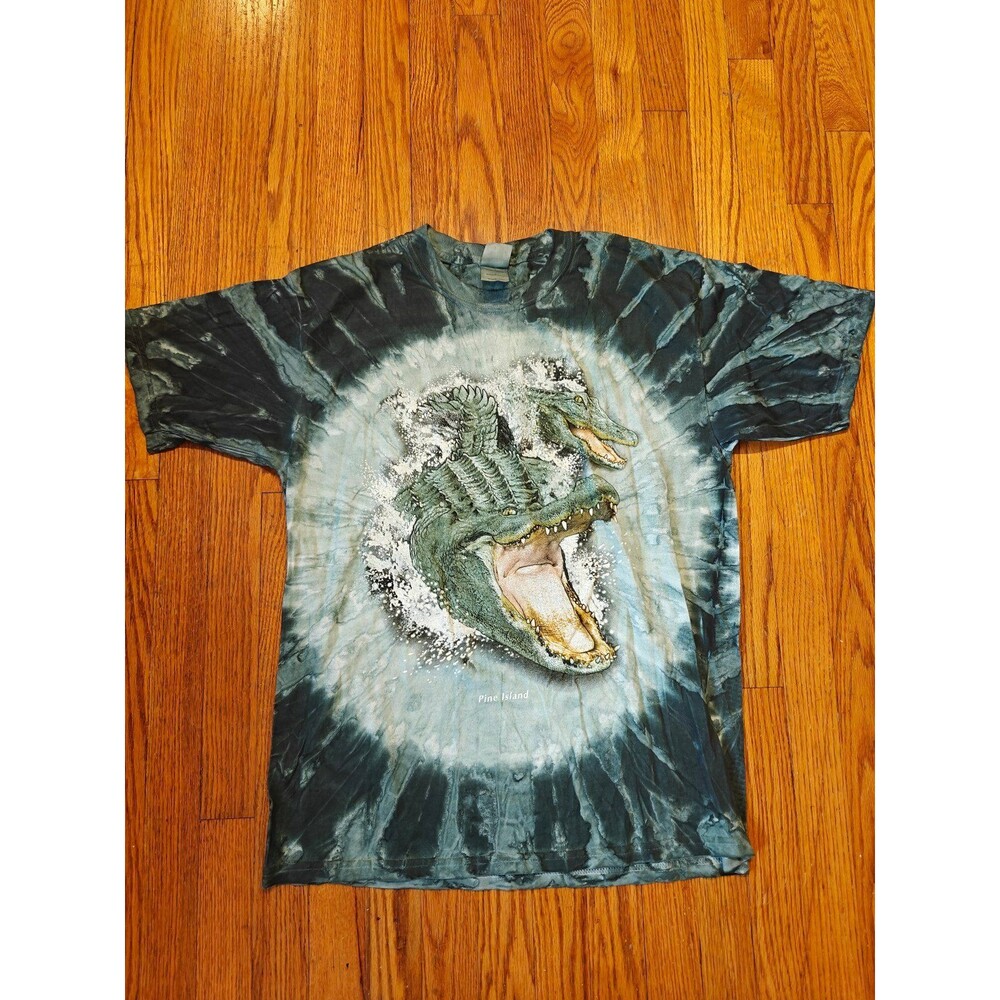 Vintage Y2K Alligator Crocodile Graphic Tie Dye T Shirt Pine Island Size Large